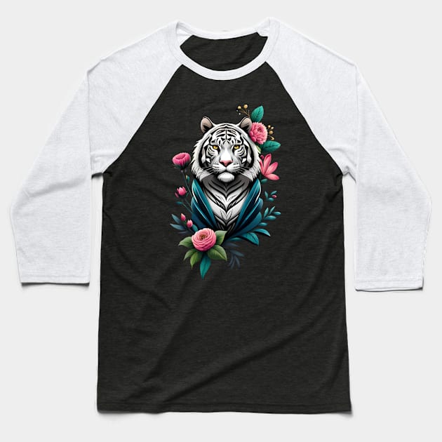 white tiger Baseball T-Shirt by Dandeliontattoo